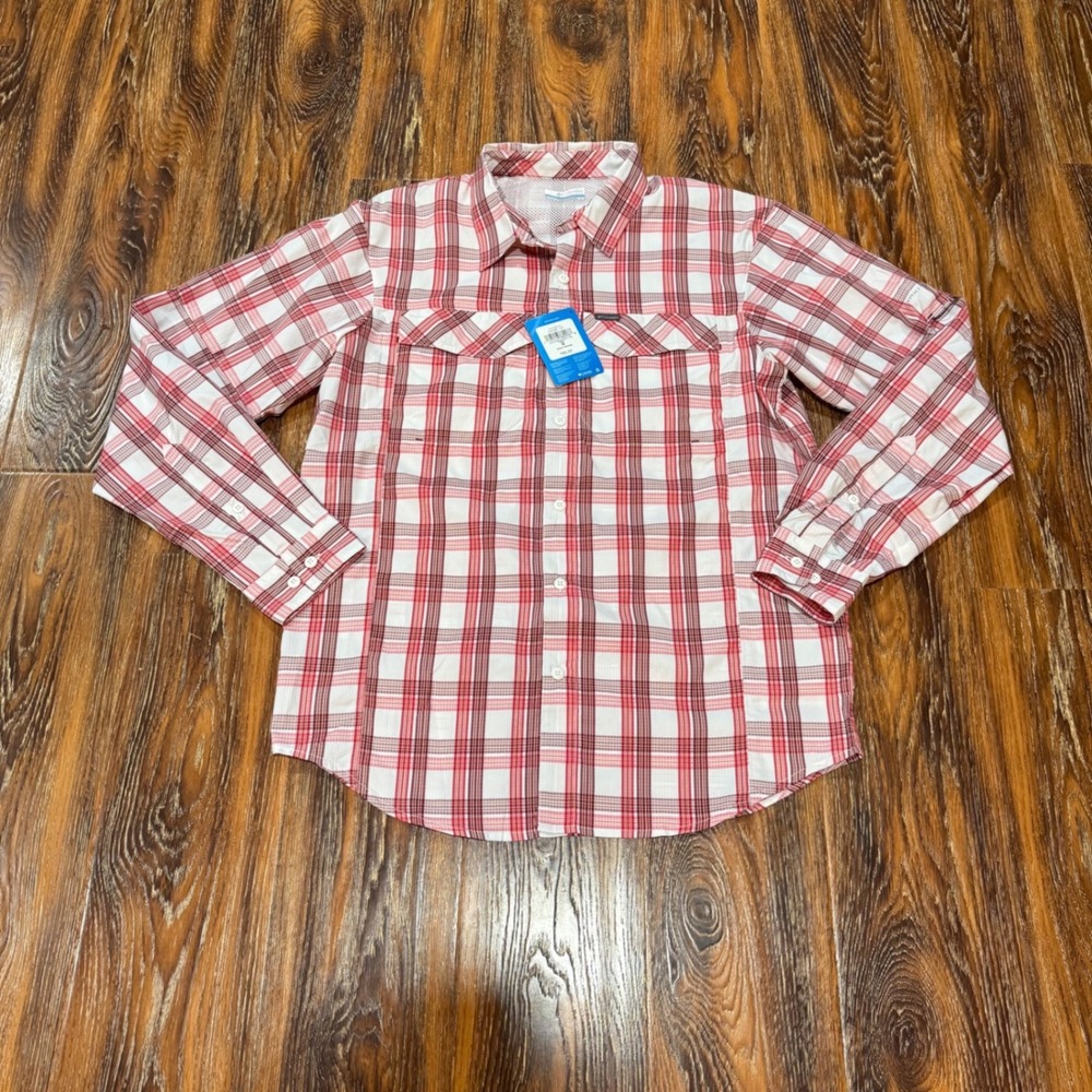 Columbia Mens M Silver Ridge Lite Plaid Long Sleeve Shirt Red White AM1282-613 M